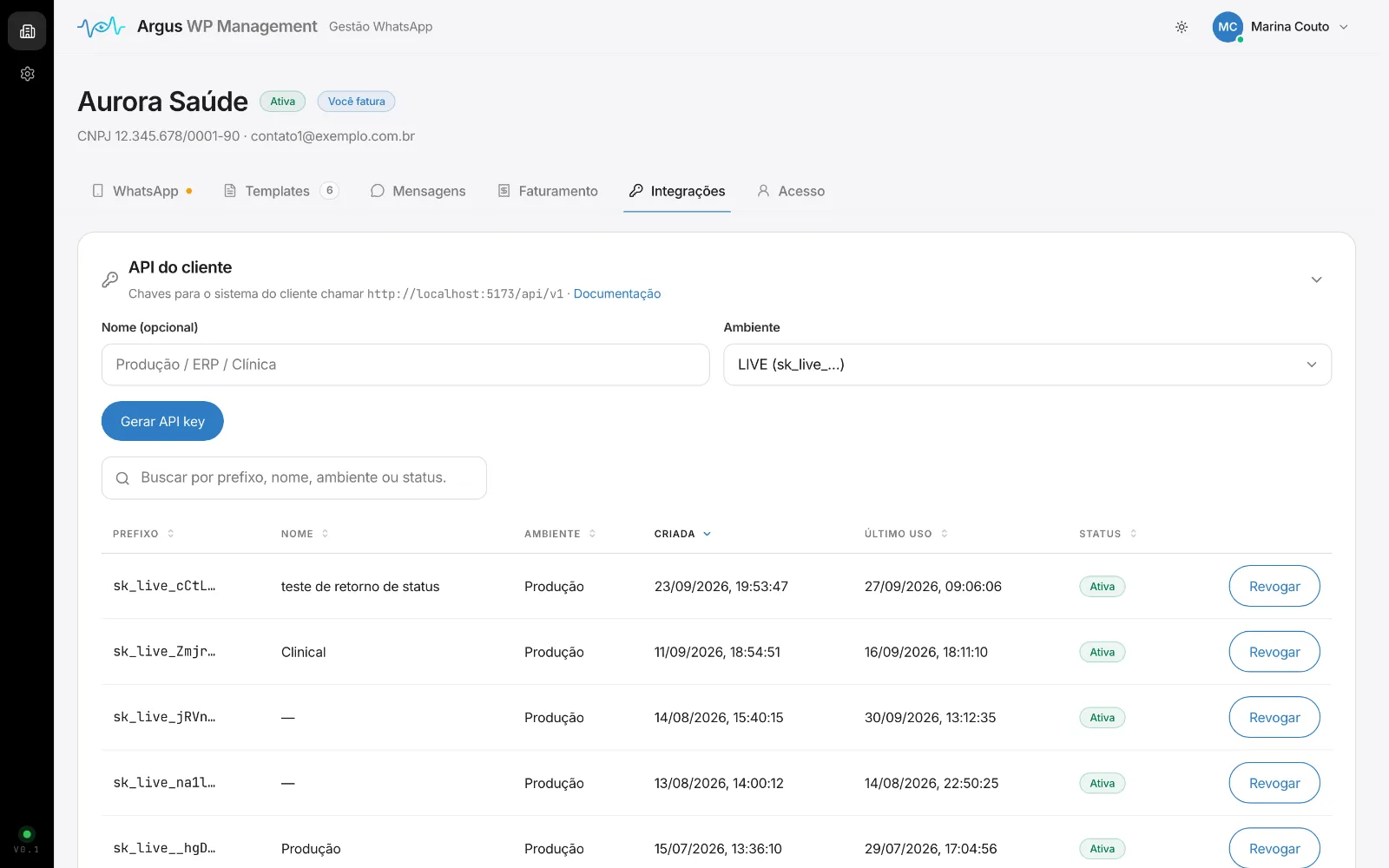 Integrações: chaves, webhook e embed.