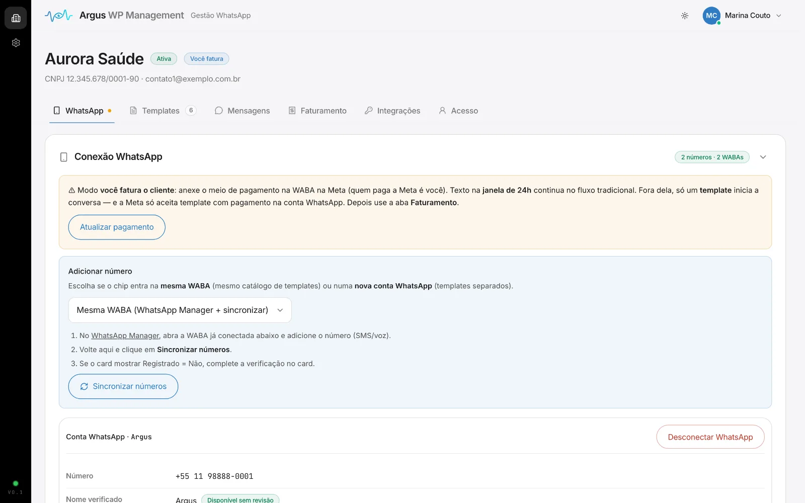 Nova empresa: dados do CNPJ e geração do link.